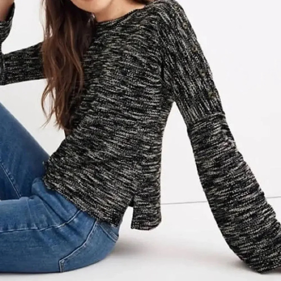 Madewell | NWOT Marled Sweater w/ Relaxed Sleeve & Button Shoulder Detail | XS - Picture 2 of 5
